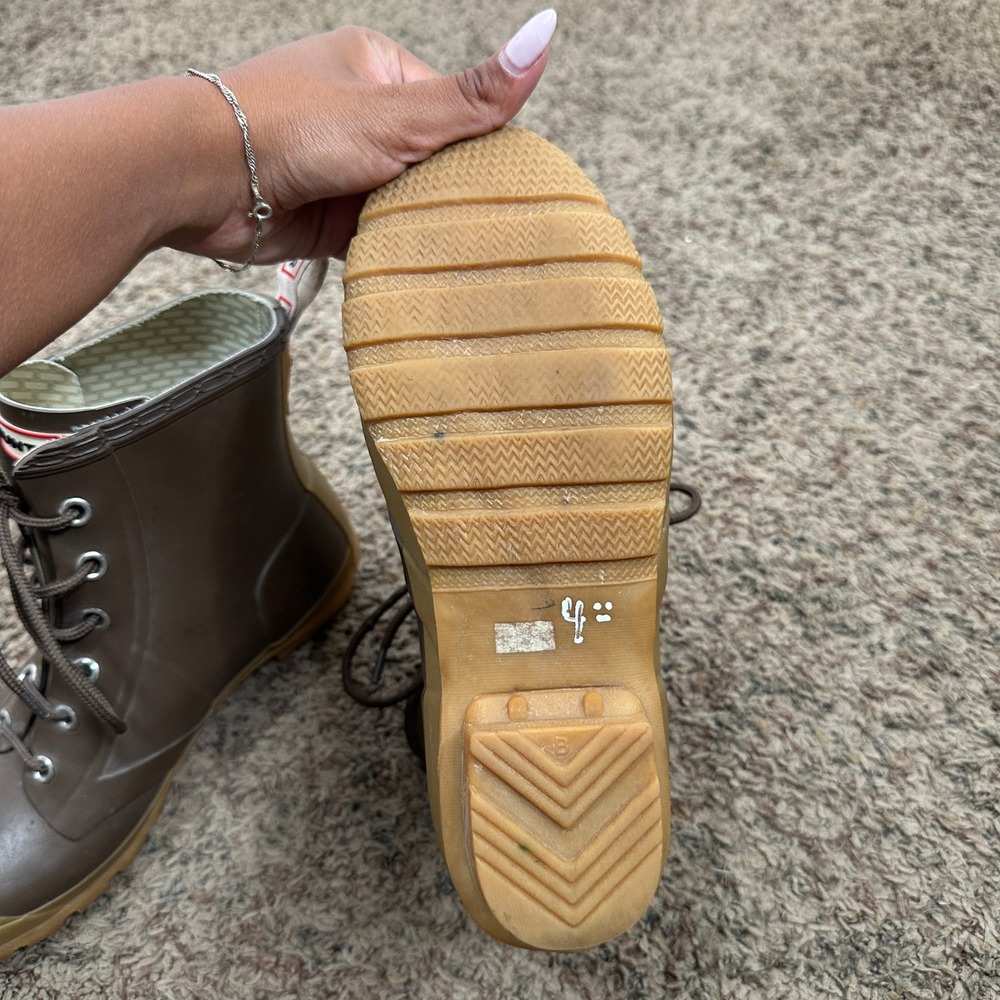 Hunter Brixen Brown Rain Boots Womens Ankle Waterproof Gum Sole Combat 8 READ - Picture 6 of 6